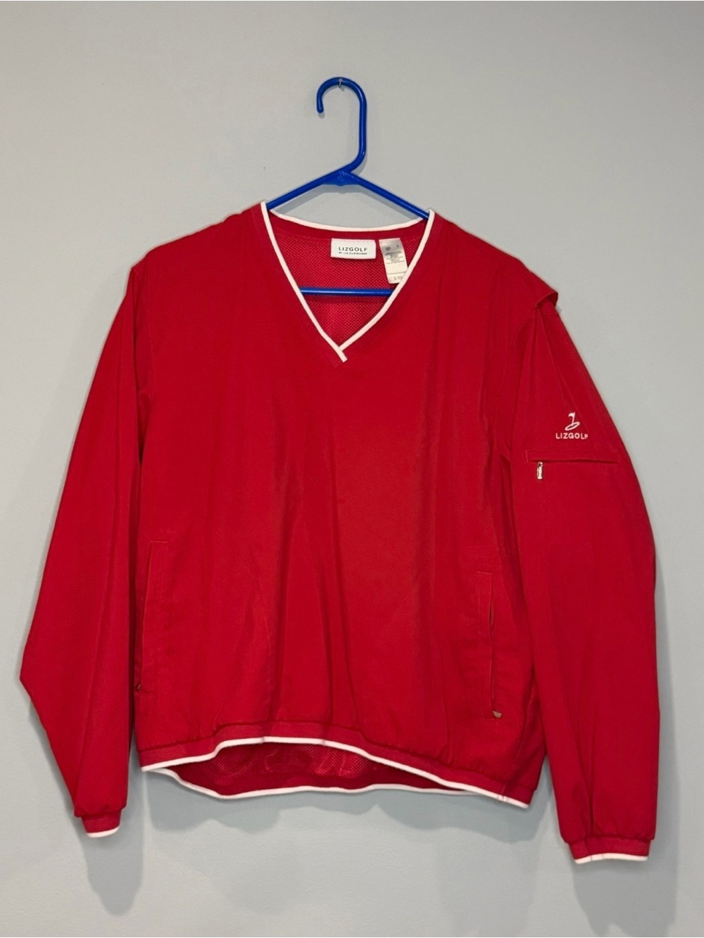 LizGolf by Liz Claiborne Red V-Neck Golf Windbreaker Pullover Large